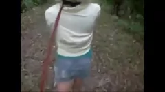 Play Risky Outdoor BDSM Training: Young Submissive in Public